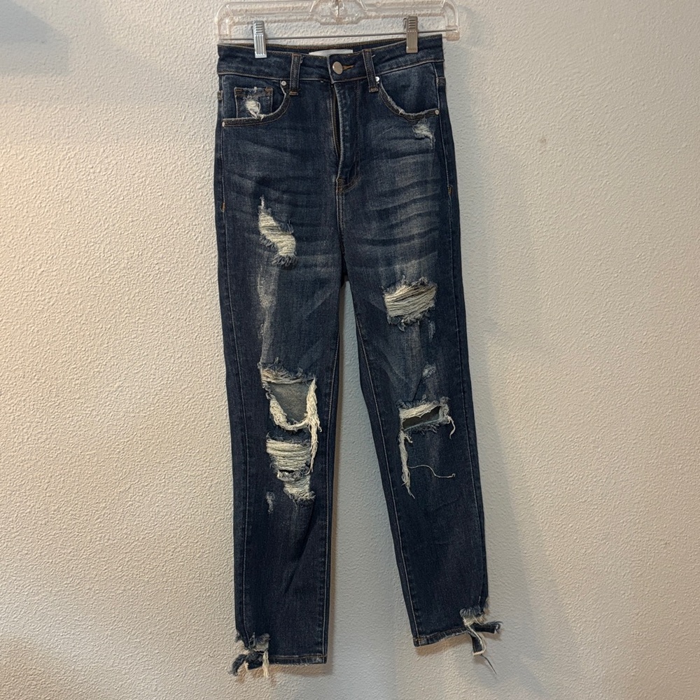 Risen Jeans Distressed Dark Blue Women's Jeans